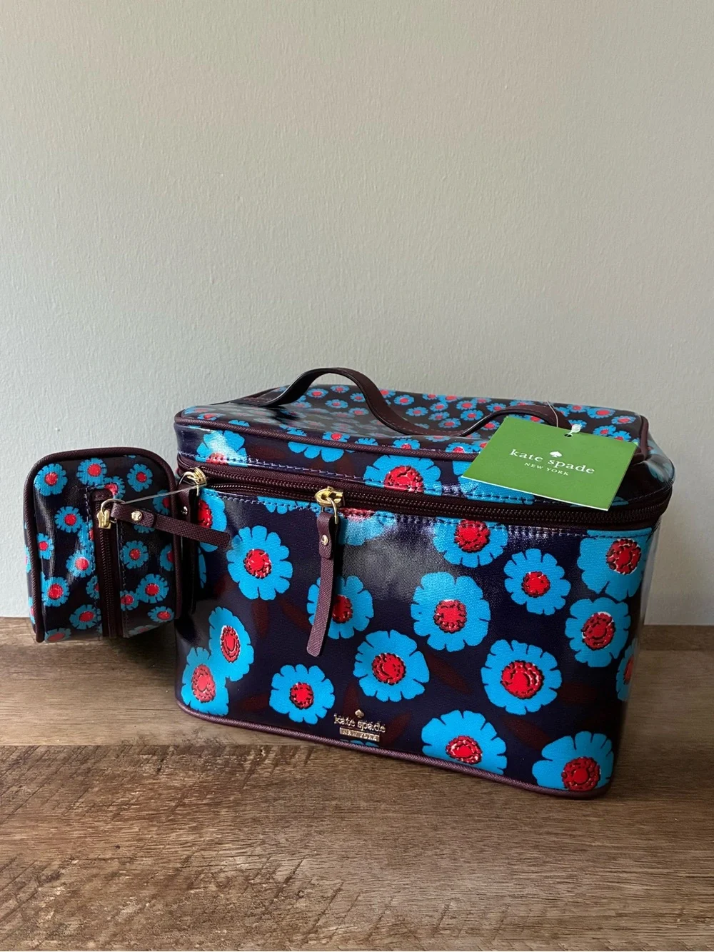 Kate Spade Natalie Cosmetic Case & Pouch Two Piece Set, Peacock Tangier Floral